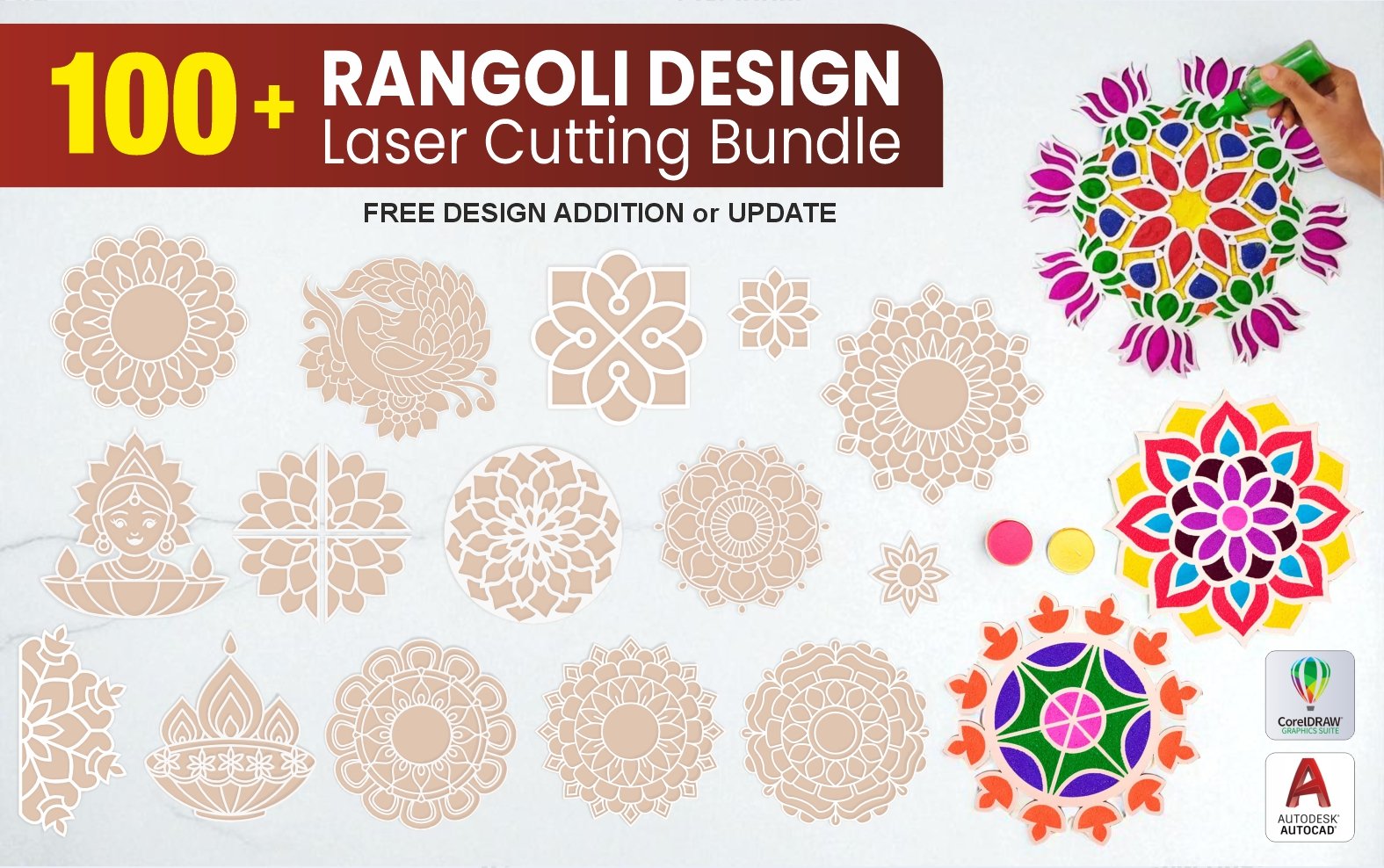 100+ rangoli design laser cutting files bundle